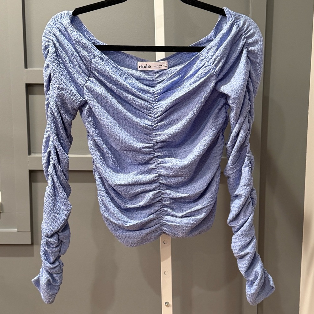 Elodie Light Blue Ruched Long Sleeve Crop Top